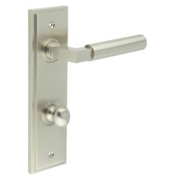 Westminster Door Handle Din Bathroom Backplate Satin Nickel & Turn & Release - By Frelan Hardware - BUR-30SN-456SN-80SN