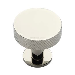 Heritage Brass Cabinet Knob Knurled Disc Design with Rose 38mm Polished Nickel finish