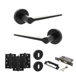 Senza Pari Laviano Door Handle Pack (3 Lever Lock Set - 2.5" CE Sashlock, 4" Fire Rated Hinges x3) - Matt Black