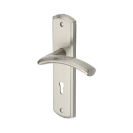 Heritage Brass Door Handle Lever Lock Centaur Design Satin Nickel finish