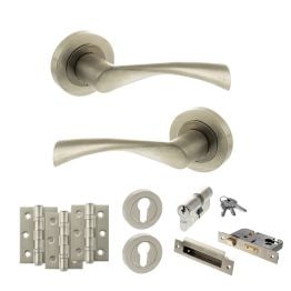 STATUS Colorado Door Handle Pack (Euro Lock Set - 2.5" CE Sashlock, 3" Fire Rated Hinges x3) - Satin Nickel