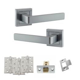 STATUS Montana Door Handle Pack (Latch Set - 3" CE Latch, 4" Fire Rated Hinges x3) - Satin Chrome