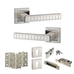 Senza Pari Bianca Door Handle Pack (Euro Lock Set - 3" CE Sashlock, 3" Fire Rated Hinges x3) - Satin Nickel