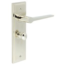 Knightsbridge Door Handle Bathroom Backplate Polished Nickel & Turn & Release - By Frelan Hardware - BUR-20PN-453PN-80PN