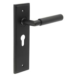 Piccadilly Door Handle Euro Backplate Matt Black - By Frelan Hardware - BUR40KIT336