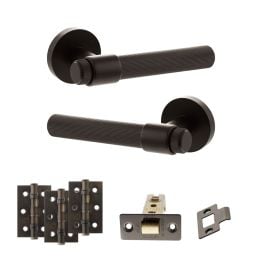Senza Pari Fasana Door Handle Pack (Latch Set - 3" CE Latch, 3" Fire Rated Hinges x3) - Urban Dark Bronze