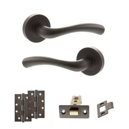 STATUS Texas Door Handle Pack (Latch Set - 3" CE Latch, 4" Slim Knuckle Hinges x2) - Urban Dark Bronze