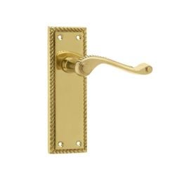 Georgian Suite Door Handle on Long Latchset Plate Polished Brass - By Frelan Hardware - JG1APB