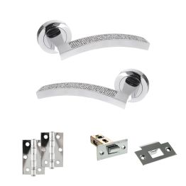 Senza Pari Crystal Door Handle Pack (Latch Set - 2.5" Latch, 3" Hinges x2) - Polished Chrome