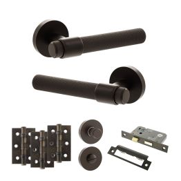 Senza Pari Andretta Door Handle Pack (Bathroom Set - 2.5" CE Bathroom Lock, 3" Fire Rated Hinges x3) - Urban Dark Bronze