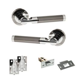 STATUS Dakota Door Handle Pack (Latch Set - 2.5" Latch, 3" Hinges x2) - Black Nickel/Polished Chrome