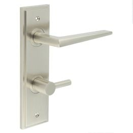 Mayfair Door Handle Din Bathroom Backplate Satin Nickel & Turn & Release - By Frelan Hardware - BUR-10SN-456SN-82SN