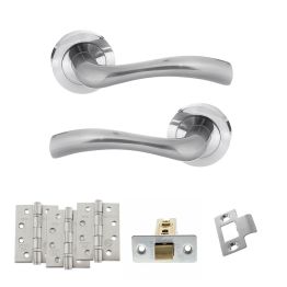 STATUS Texas Door Handle Pack (Latch Set - 3" CE Latch, 4" Fire Rated Hinges x3) - Satin Chrome