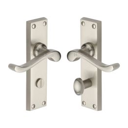 Heritage Brass Door Handle for Bathroom Bedford Design Satin Nickel finish