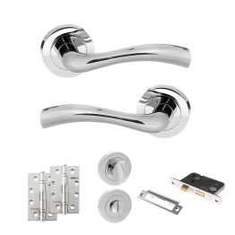 STATUS Texas Door Handle Pack (Bathroom Set - 2.5" CE Bathroom Lock, 4" Slim Knuckle Hinges x2) - Polished Chrome