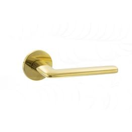 Tupai Exclusivo 5S Line Tavira Lever Door Handle on 5mm Slimline Round Rose - Raw Brass