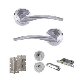 STATUS Arizona Door Handle Pack (Bathroom Set - 3" CE Bathroom Lock, 4" Slim Knuckle Hinges x2) - Satin Chrome