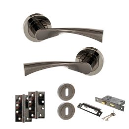 STATUS Colorado Door Handle Pack (3 Lever Lock Set - 2.5" CE Sashlock, 4" Slim Knuckle Hinges x2) - Black Nickel