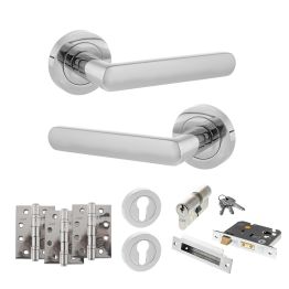 STATUS Carolina Door Handle Pack (Euro Lock Set - 3" CE Sashlock, 4" Fire Rated Hinges x3) - Polished Chrome