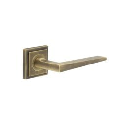 Mayfair Door Handle on Square Stepped Rose Antique Brass - By Frelan Hardware - BUR10KIT7