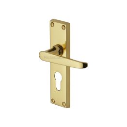 Heritage Brass Door Handle for Euro Profile Plate Victoria Design Polished Brass finish