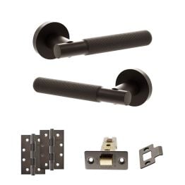 Senza Pari Rosarno Door Handle Pack (Latch Set - 2.5" CE Latch, 4" Slim Knuckle Hinges x2) - Urban Dark Bronze
