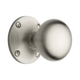 Heritage Brass Mortice Knob on Rose Kensington Design Satin Nickel finish