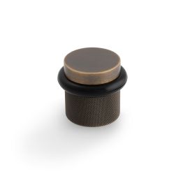 Valli 38 x 35mm - Floor Mounted Knurled Doorstop - Concealed Fix - Antique Brass