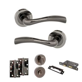 STATUS Texas Door Handle Pack (Bathroom Set - 2.5" CE Bathroom Lock, 4" Slim Knuckle Hinges x2) - Black Nickel