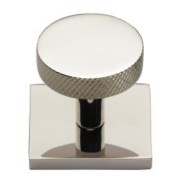 Heritage Brass Cabinet Knob Disc Knurled Design with Square Backplate 32mm Polished Nickel finish