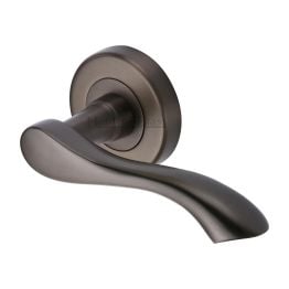 Heritage Brass Door Handle Lever Latch on Round Rose Algarve Design Matt Bronze finish