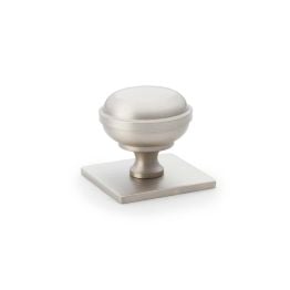 Alexander & Wilks - Quantock Cupboard Knob on Square Backplate - Satin Nickel - 34mm