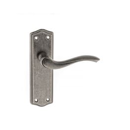 Old English Warwick Latch Lever Door Handle on Backplate - Distressed Silver