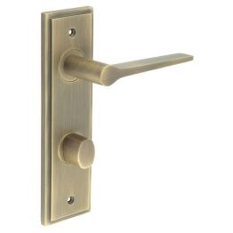 Knightsbridge Door Handle Din Bathroom Backplate Antique Brass & Turn & Release - By Frelan Hardware - BUR-20AB-456AB-81AB