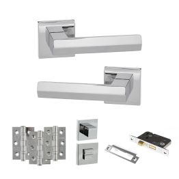 Senza Pari Davoli Door Handle Pack (Bathroom Set - 3" CE Bathroom Lock, 3" Fire Rated Hinges x3) - Polished Chrome