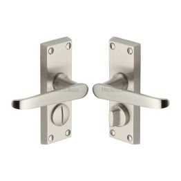 Heritage Brass Door Handle for Privacy Set Victoria Short Design Satin Nickel finish