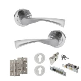 STATUS Colorado Door Handle Pack (Euro Lock Set - 2.5" CE Sashlock, 4" Slim Knuckle Hinges x2) - Satin Chrome