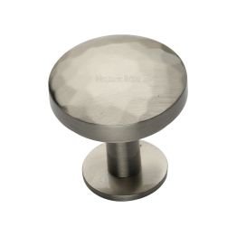 Heritage Brass Cabinet Knob Round Hammered Design with Rose 32mm Satin Nickel finish