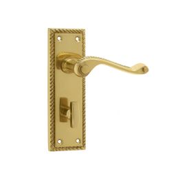 Georgian Suite Door Handle on Bathroom Plate Polished Brass - By Frelan Hardware - JG1BPB