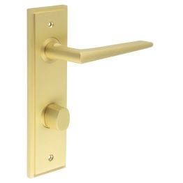 Mayfair Door Handle Din Bathroom Backplate Satin Brass & Turn & Release - By Frelan Hardware - BUR-10SB-456SB-81SB