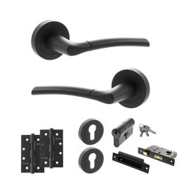 STATUS Indiana Door Handle Pack (Euro Lock Set - 3" CE Sashlock, 4" Slim Knuckle Hinges x2) - Matt Black