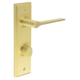 Knightsbridge Door Handle Din Bathroom Backplate Satin Brass & Turn & Release - By Frelan Hardware - BUR-20SB-456SB-81SB