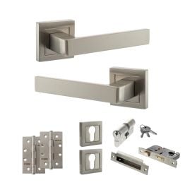 STATUS Montana Door Handle Pack (Euro Lock Set - 2.5" CE Sashlock, 4" Slim Knuckle Hinges x2) - Satin Nickel