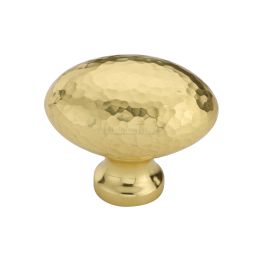 Heritage Brass Cabinet Knob Victorian Oval Hammered Design 38mm Polished Brass finish