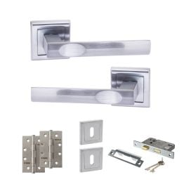 STATUS Kansas Door Handle Pack (3 Lever Lock Set - 3" CE Sashlock, 4" Slim Knuckle Hinges x2) - Satin Chrome