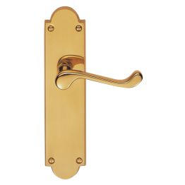 Victorian Scroll Lever On Shaped Latch Backplate - Polished Brass