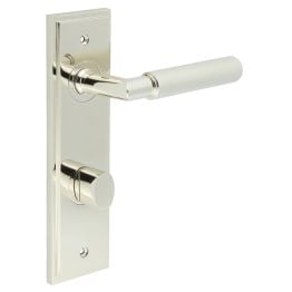 Piccadilly Door Handle Bathroom Din Backplate Polished Nickel & Turn & Release - By Frelan Hardware - BUR-40PN-456PN-81PN
