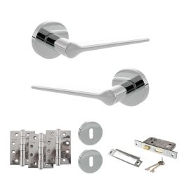 Senza Pari Laviano Door Handle Pack (3 Lever Lock Set - 3" CE Sashlock, 4" Fire Rated Hinges x3) - Polished Chrome
