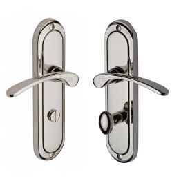 Heritage Brass Door Handle for Bathroom Ambassador Design Polished Nickel finish