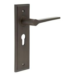 Knightbridge Door Handle Euro Backplate Dark Bronze - By Frelan Hardware - BUR20KIT89